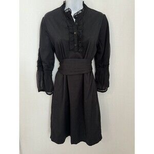 Almatrichi Spain Shirt Dress Medium sz 44/ 12 US Black Bell Sleeve Waist Tie